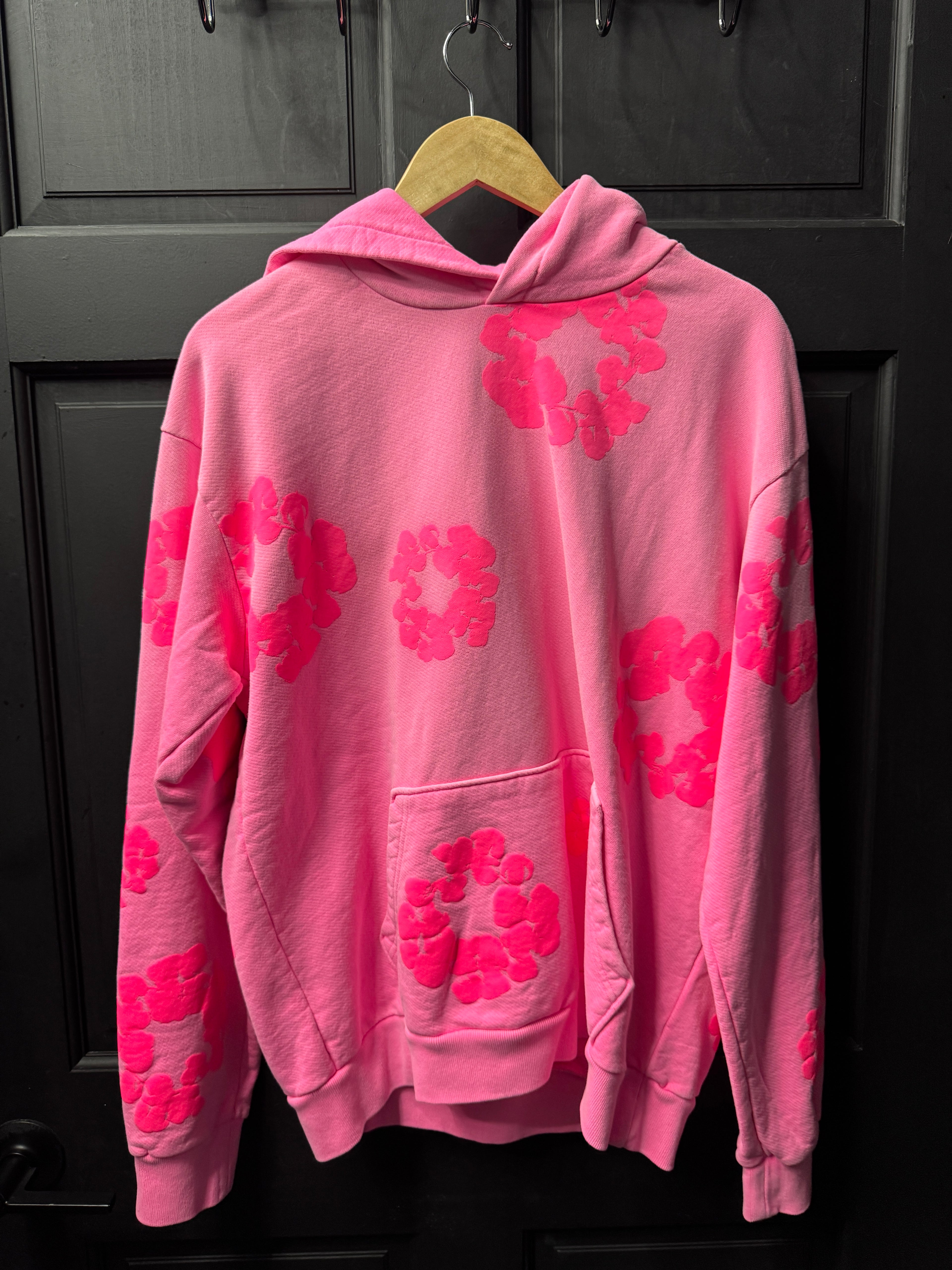 Pink/pink denim tear hoodie