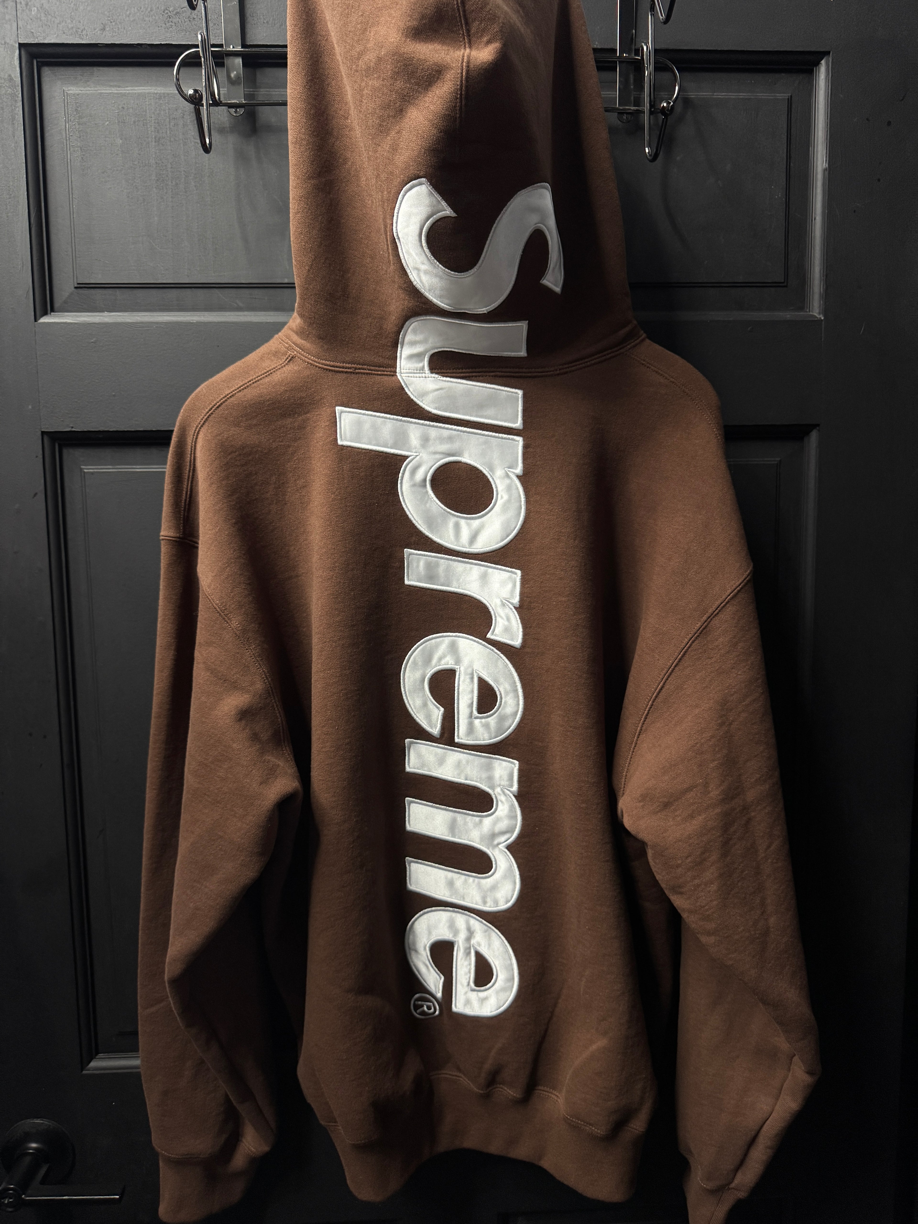 Supreme brown appliqué logo hoodie