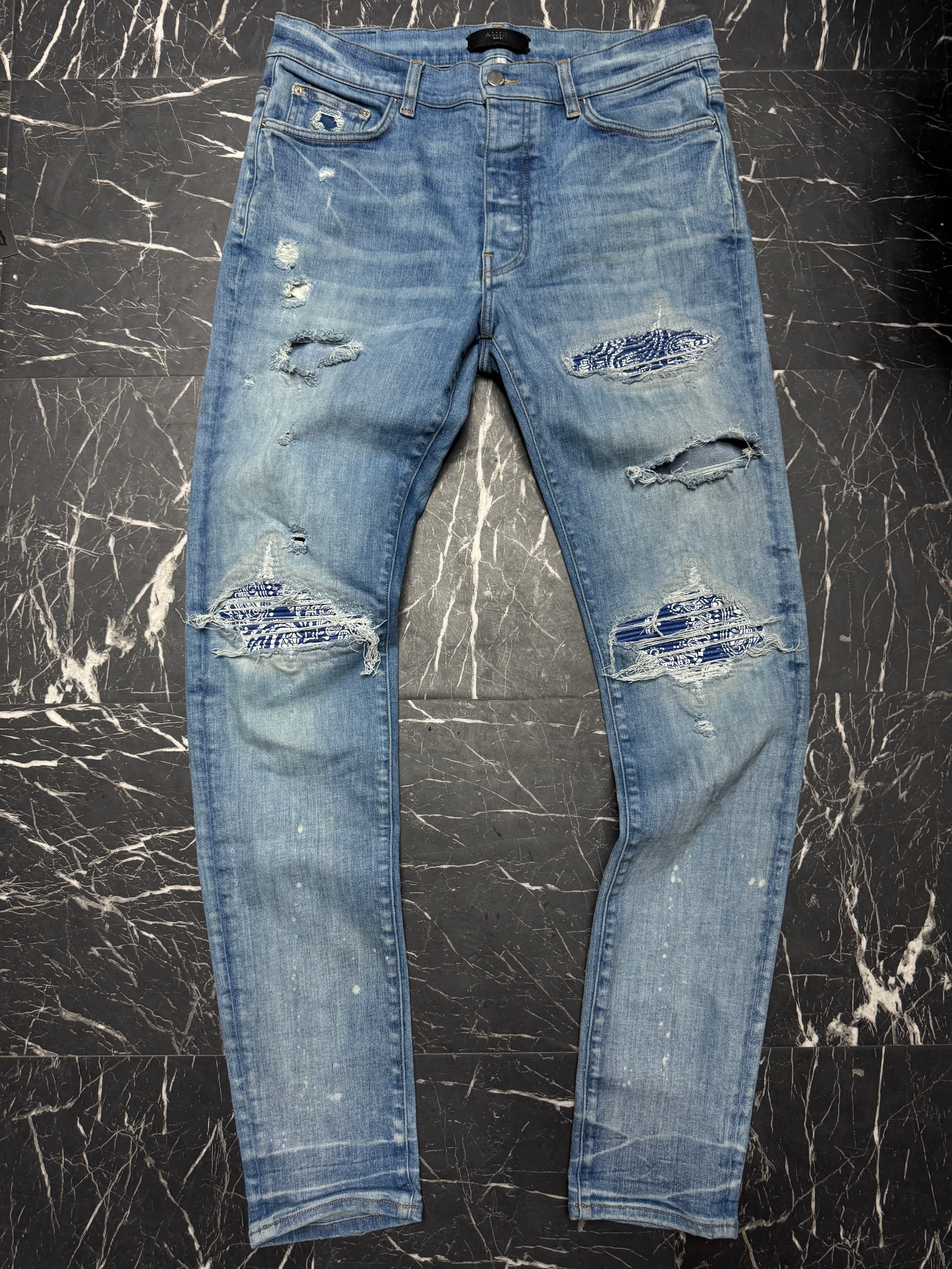 Amiri jeans mx1 paisley blue patch sz 34 U
