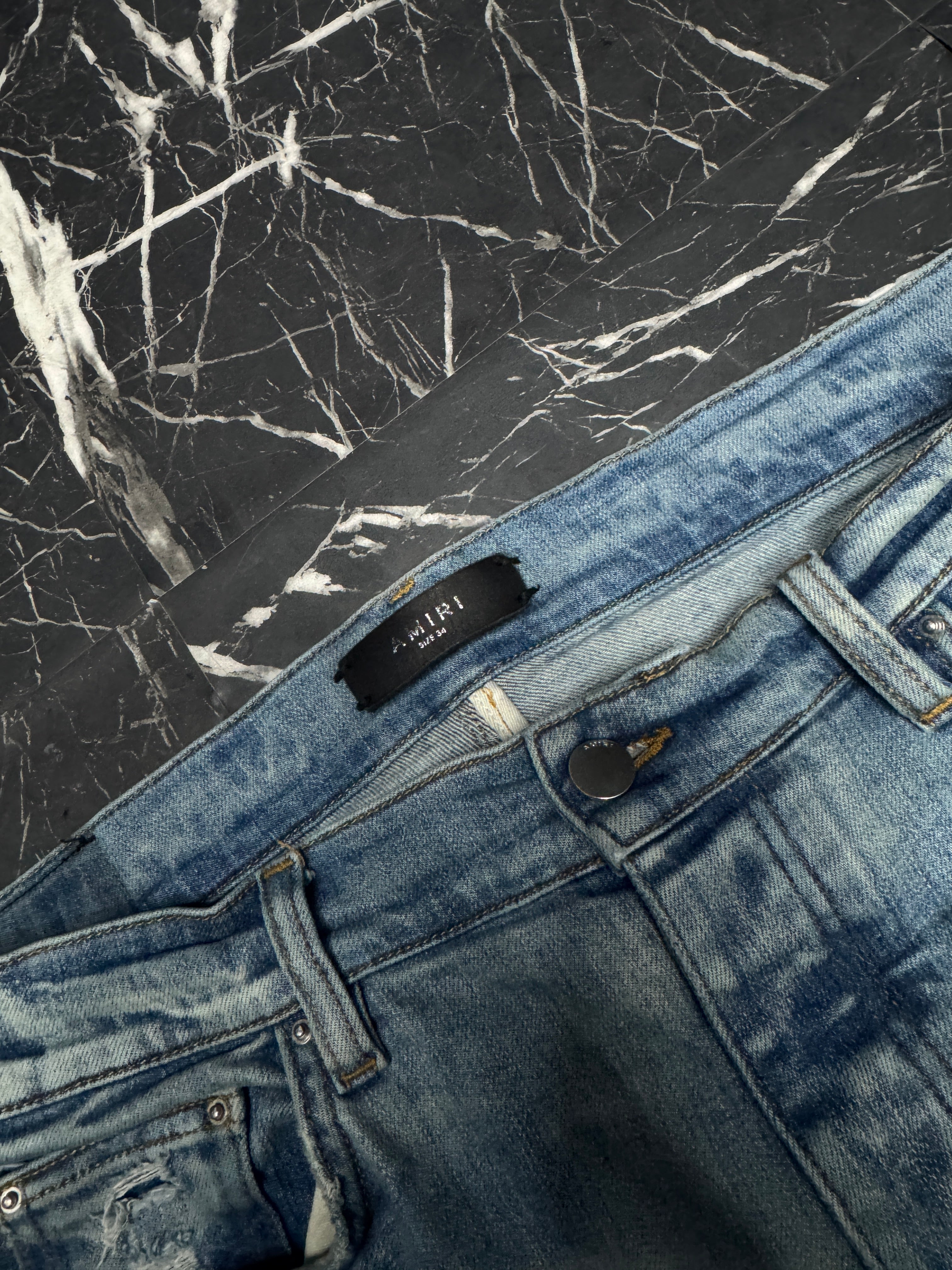 Amiri jeans old English black paisley patch sz 34 U